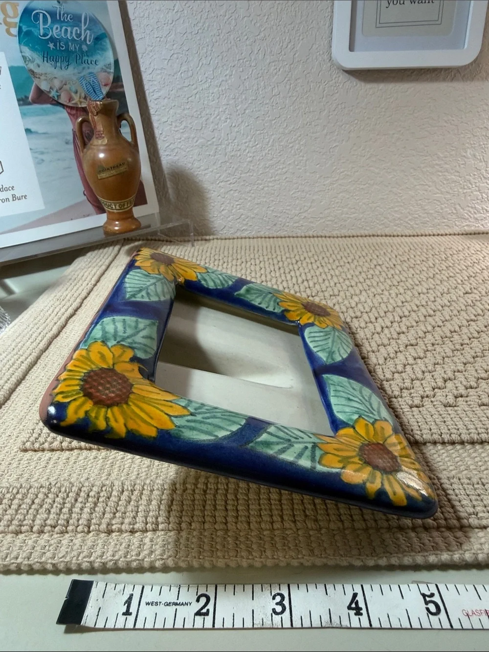 Vtg Hand Painted Altura Mexico Talavera Sunflower Frame | Rustic Farmhouse Decor